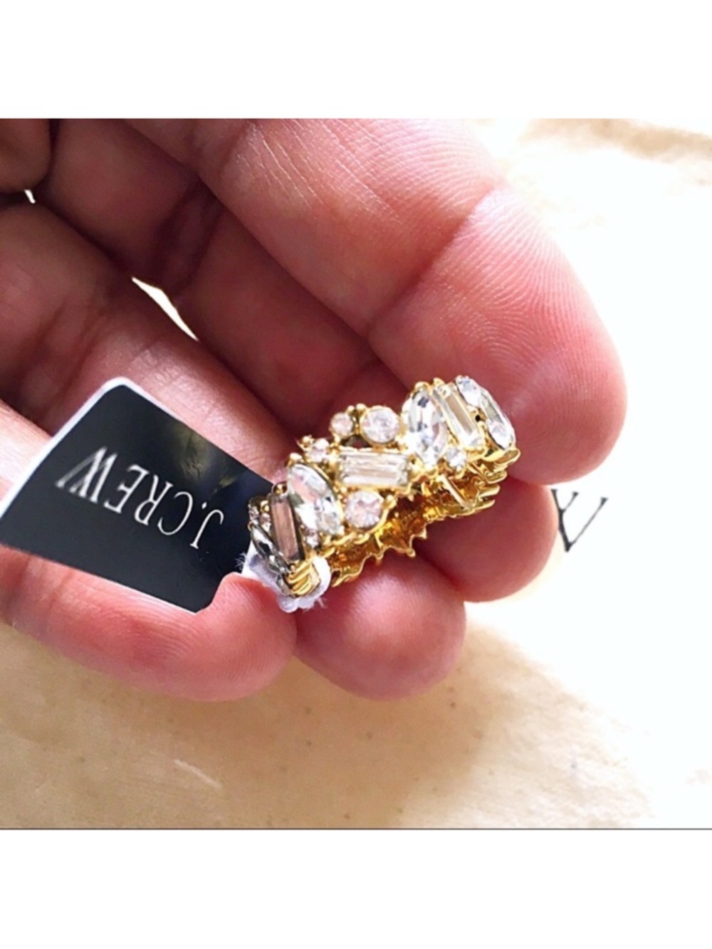 J. Crew Mini Stone Cluster Gold Crystal Baguette Stacking Ring